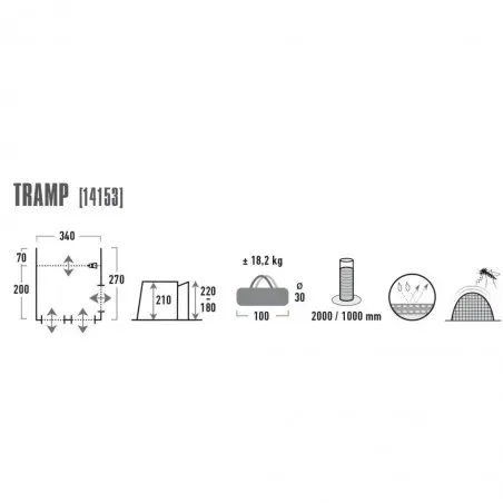 Dodávková markíza Tramp Grey - 340 x 270 x 210 cm