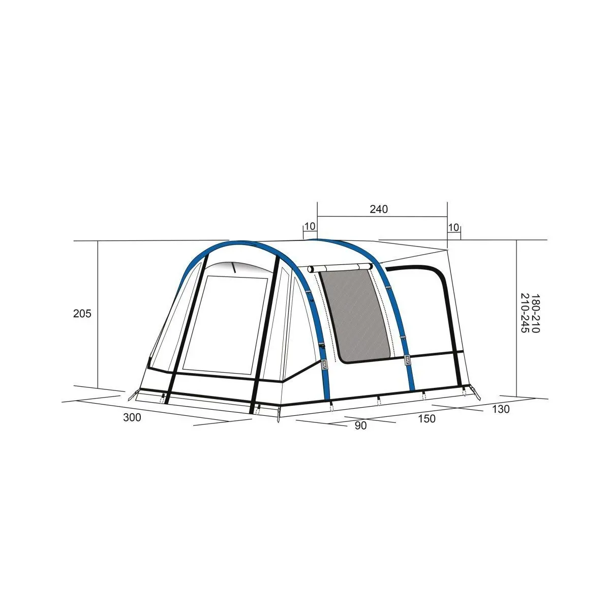 Lakóautó sátor Hydra 300 - rögzítési magasság 200 - 220 cm