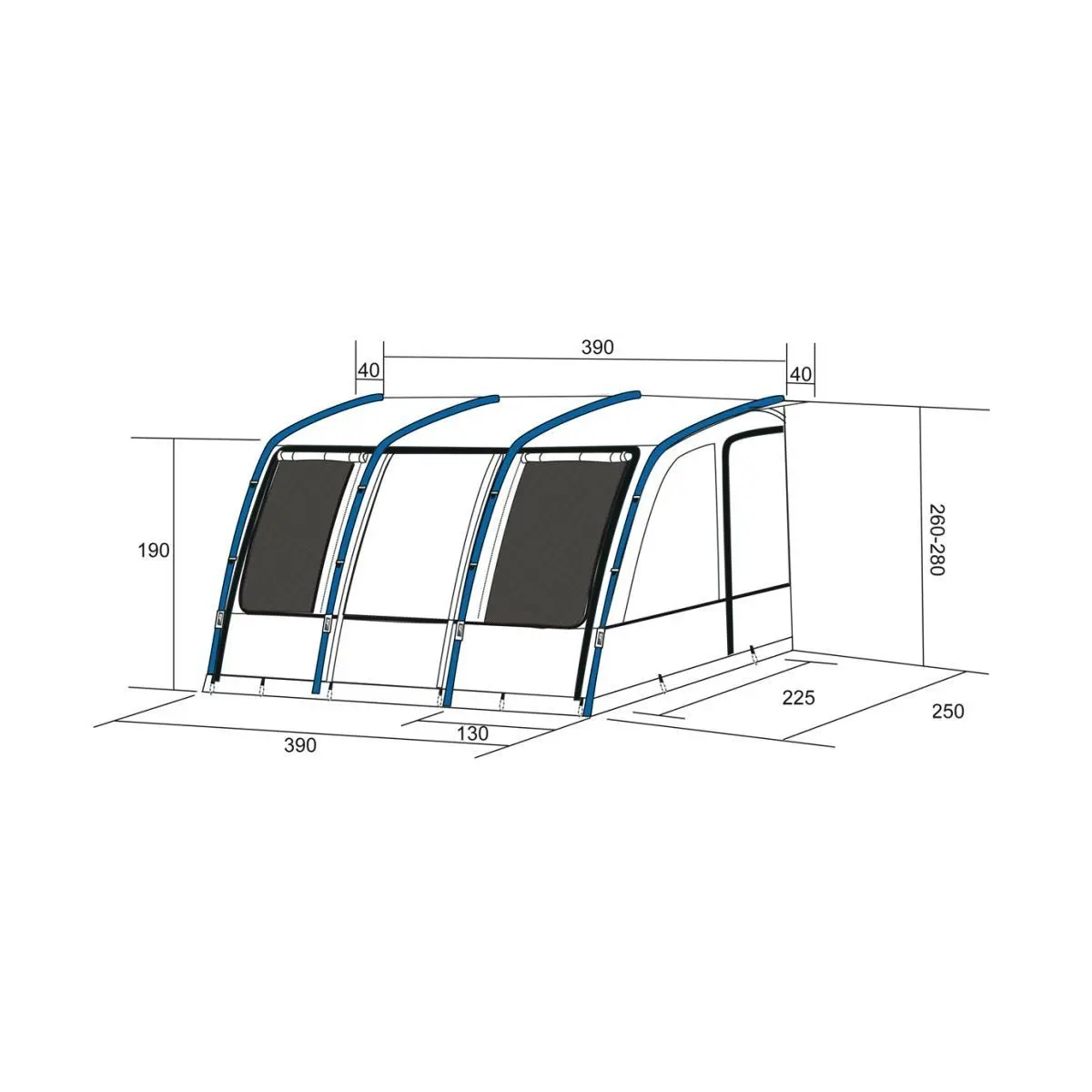 Čiastočný stan Gemini Pro 390 - výška pripojenia 245 - 280 cm