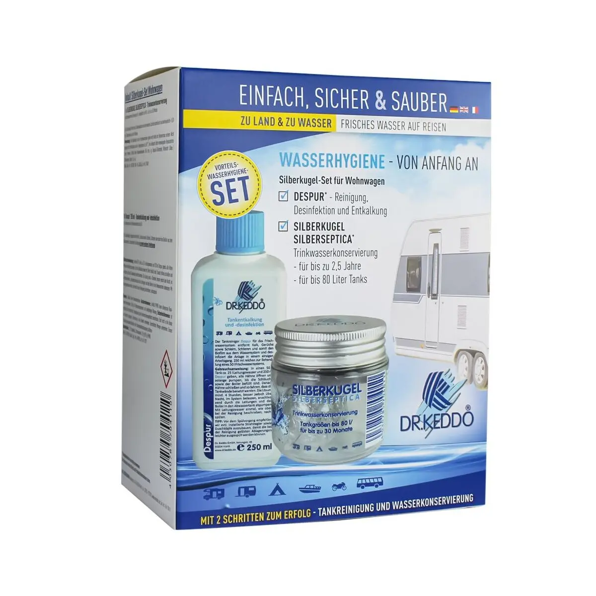 Strieborná súprava karavan - malá strieborná guľka a 250 ml Despur