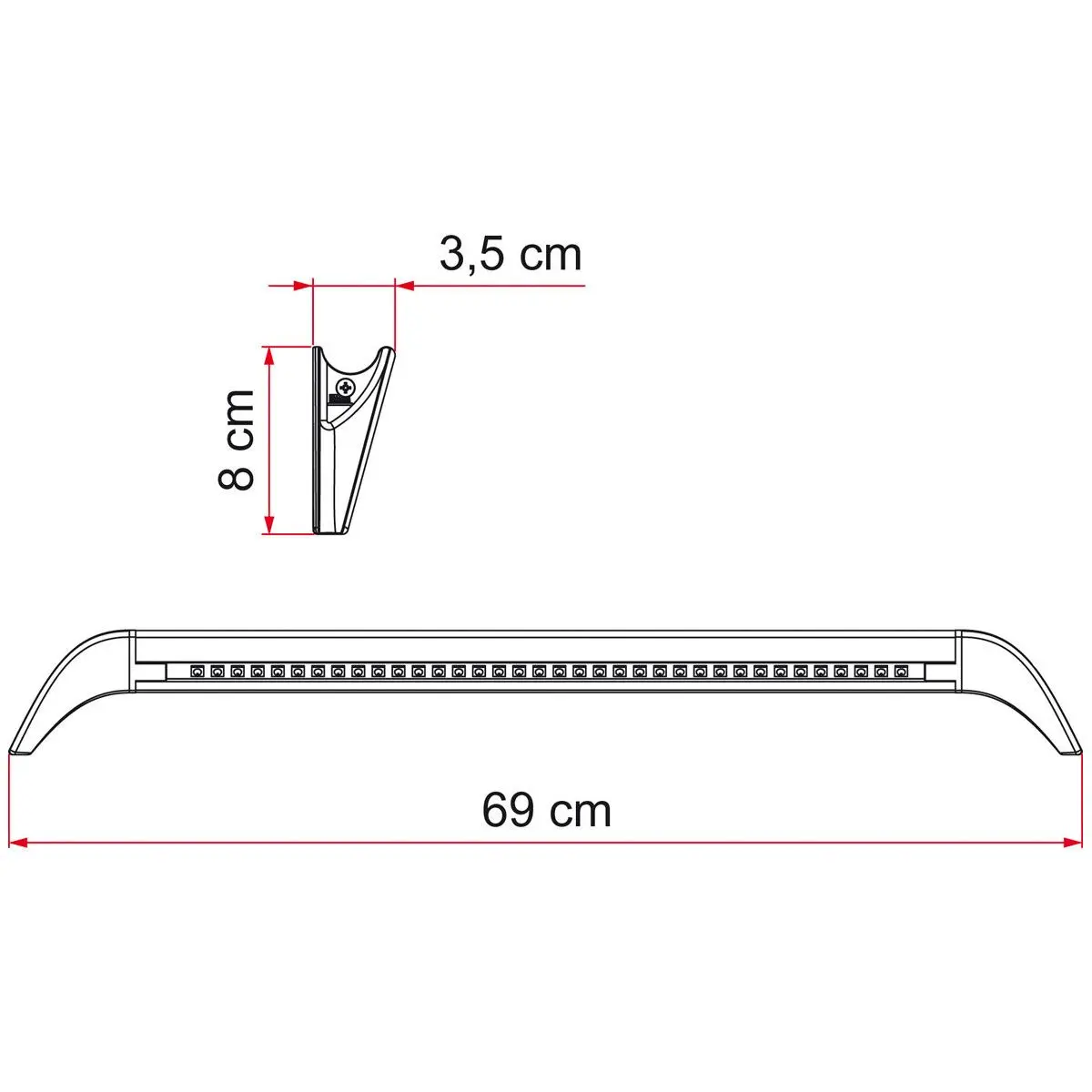 Osvetlenie s odkvapom - 690 x 80 x 35 mm