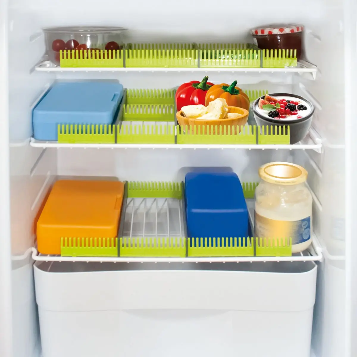 Tárolósín hűtőszekrényekhez - 8 db-os készlet, lime, sötétszürke