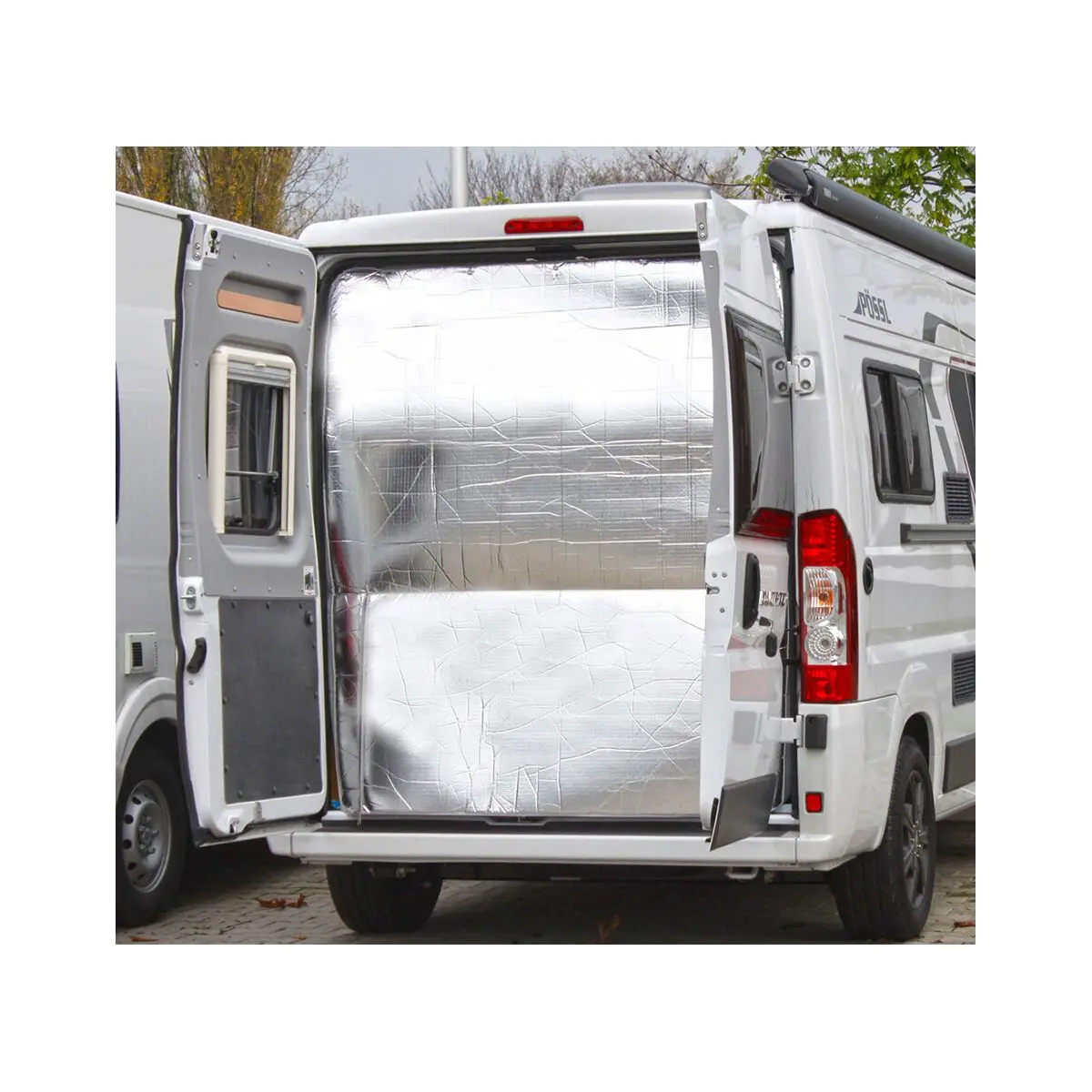 DUO tepelná clona, spodná časť, svetlosivá pre zadné dvere, vysoký výrez pre - Fiat Ducato od 2006/07