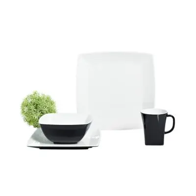 Geschirrserie Quadrato Black and White - Geschirr-Set 16-teilig