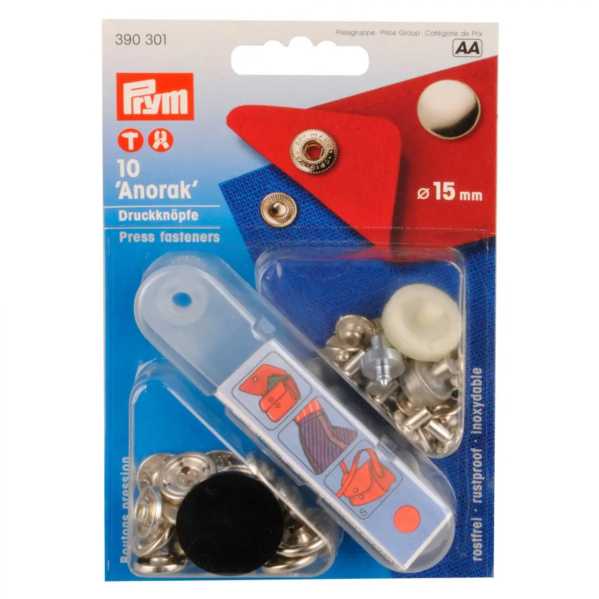 Prym Press studs Anorak - 15 mm strieborná farba