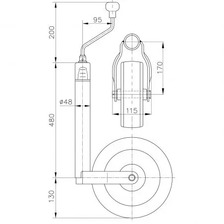 Roată de remorcare cu indicator de sarcină în partea din față - 260 x 85 mm, jantă de oțel