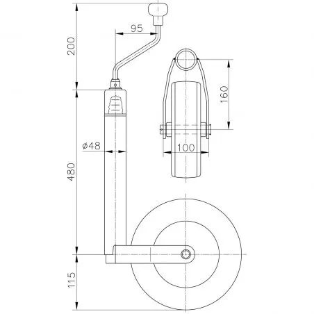 Roată de remorcare cu indicator de sarcină frontală - 225 x 70 mm, jantă de oțel