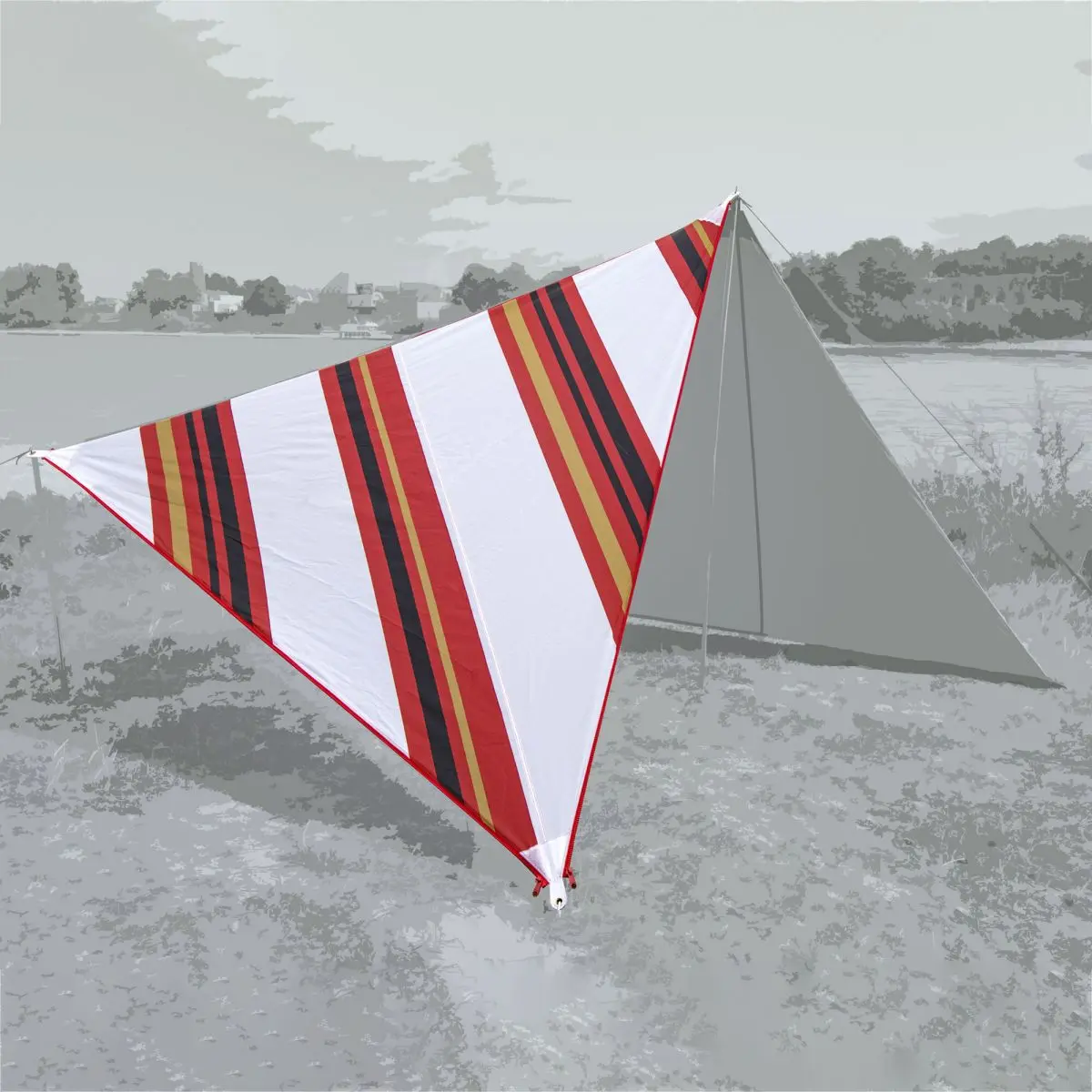 Awning Zip Canvas Oriental - dungi roșii și albe / fermoar roșu
