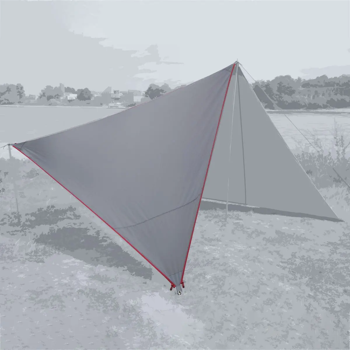 Awning Zip Canvas Oriental - fermoar gri/rosu