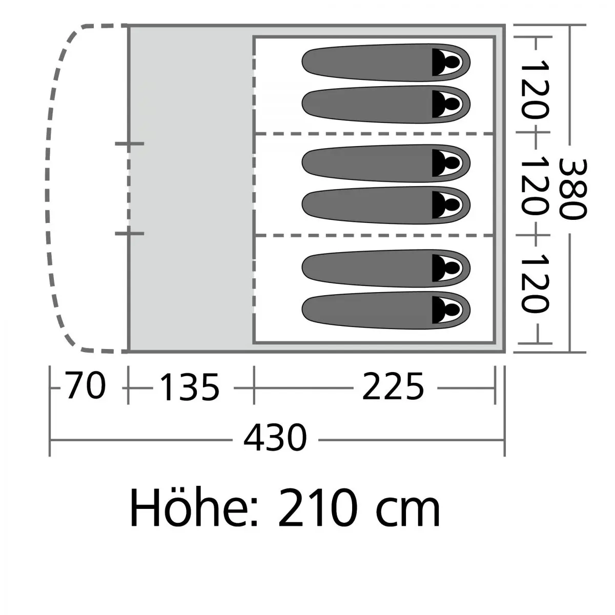 Tunelový stan Vail 6 - 625 x 210 x 410 cm