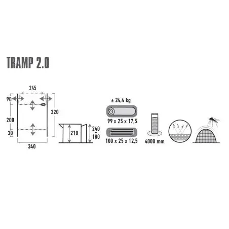 Furgon napellenző Tramp Grey 2,0 - 340 x 210 x 320 cm