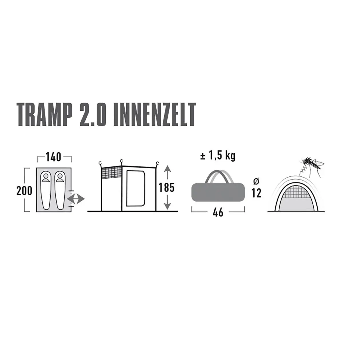 Hálófülke Tramp Grey - 140 x 185 x 200 cm