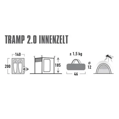 Cabina de dormit Tramp Grey - 140 x 185 x 200 cm