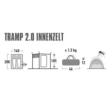 Hálófülke Tramp Grey - 140 x 185 x 200 cm