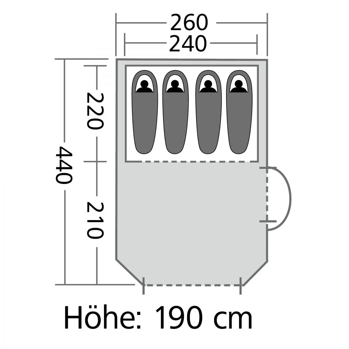 Meran alagútsátor - 260 x 190 x 440 cm