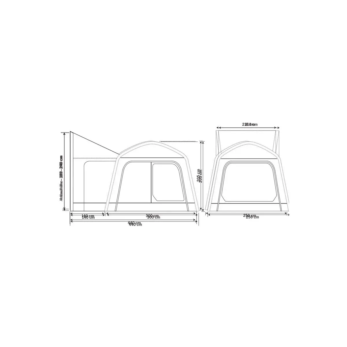 Outdoor Revolution Movelite Tail Bus Tent - Š250xH400 / H180-240cm