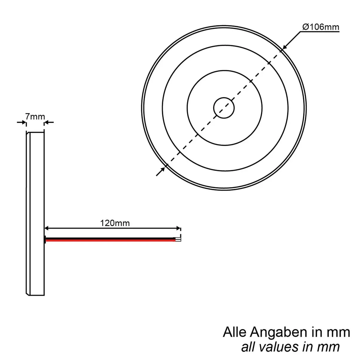 LED-Aufbauleuchte rund 6,2W mit Dimmschalter - Aufbauspot  106mm chrom