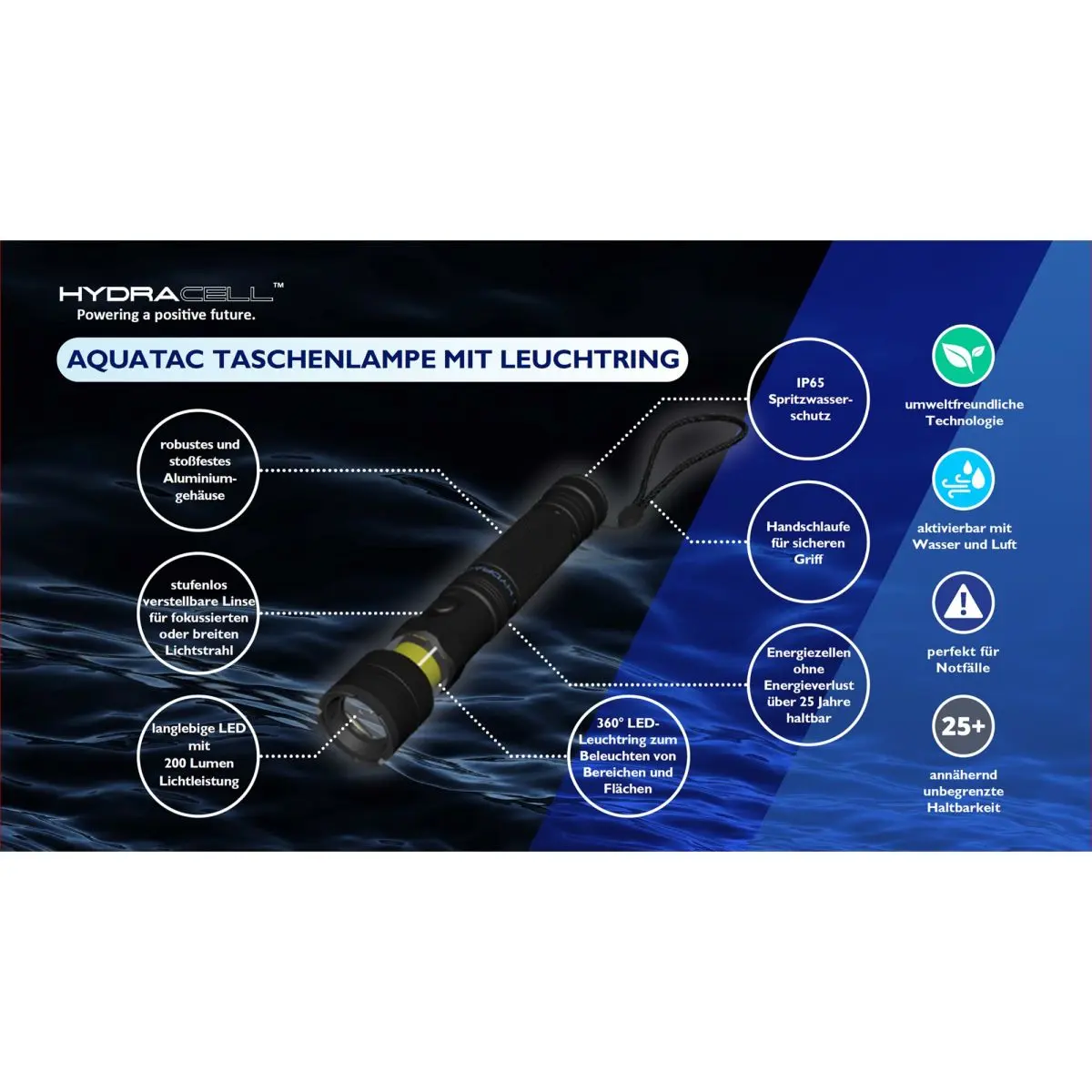 Taschenlampe HydraCell AquaTac - mit Leuchtring