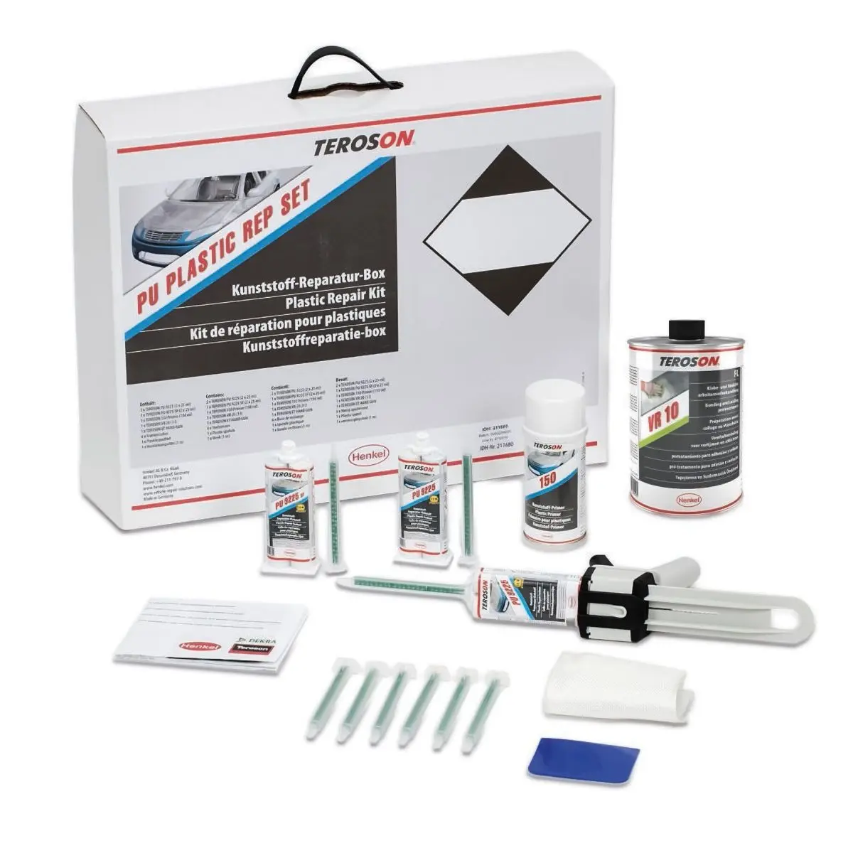 Kunststoff-Reparatur Set TEROSON PU PLASTIC REPAIR SET - Reiniger, Primer, Pistole, Klebstoff und Zubehr