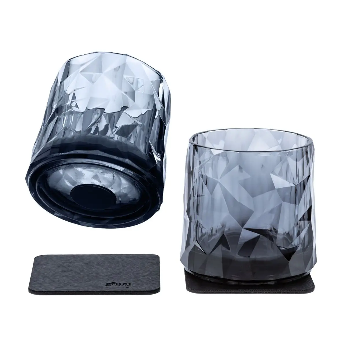 Magnet-Kunststoffglser grau - Whisky 250 ml, 2er-Set, rauchgrau