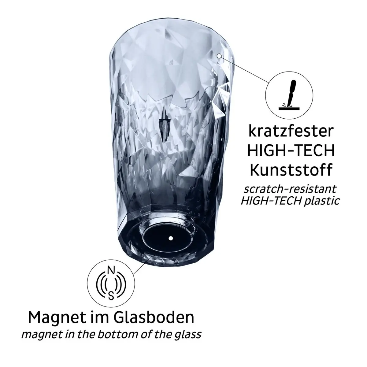 Magnet-Kunststoffglser grau - Longdrink 300 ml, 2er-Set, rauchgrau