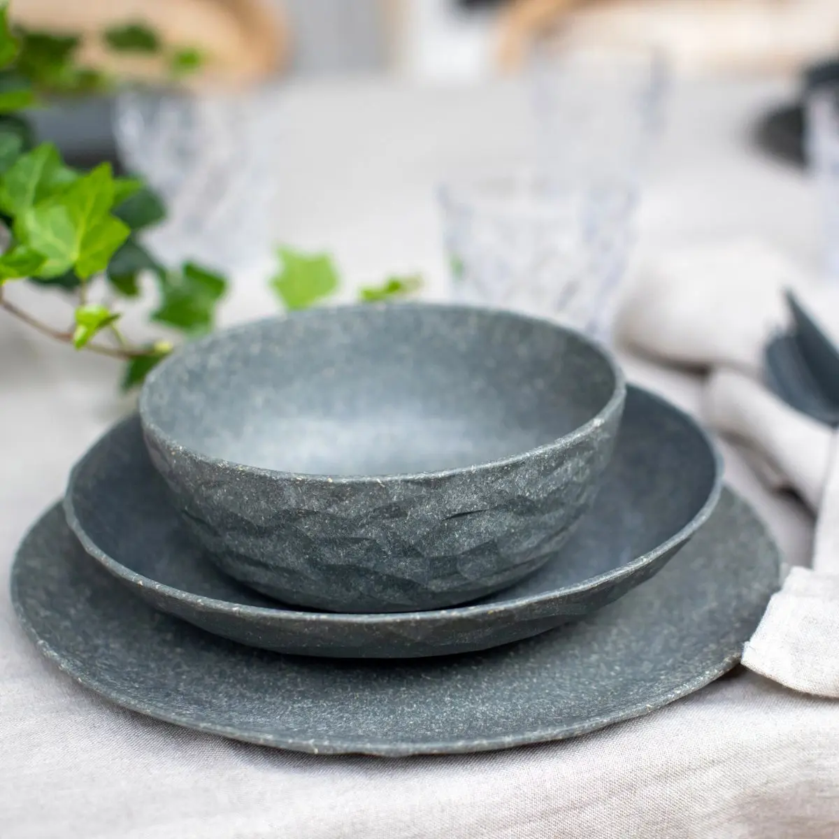 Geschirrserie Organic - Essteller  26 cm, 4er-Set, grau