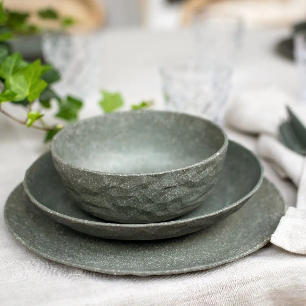 Geschirrserie Organic - Suppenteller  22 cm,  4er-Set, grau