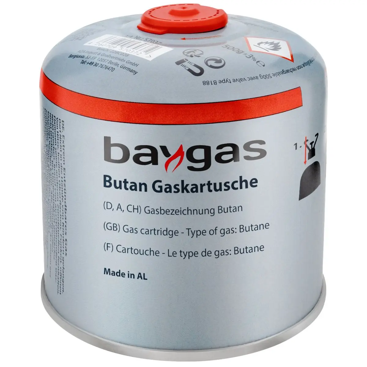 Ventilkartusche - Baygas 500g mit Schraubverschluss, Butangas