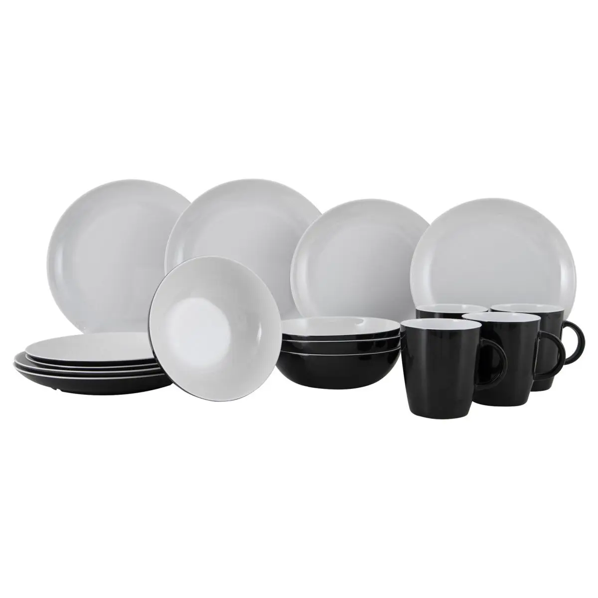 Gimex - Solid Line - Geschirr - Schwarz und Wei - 16-Teilig