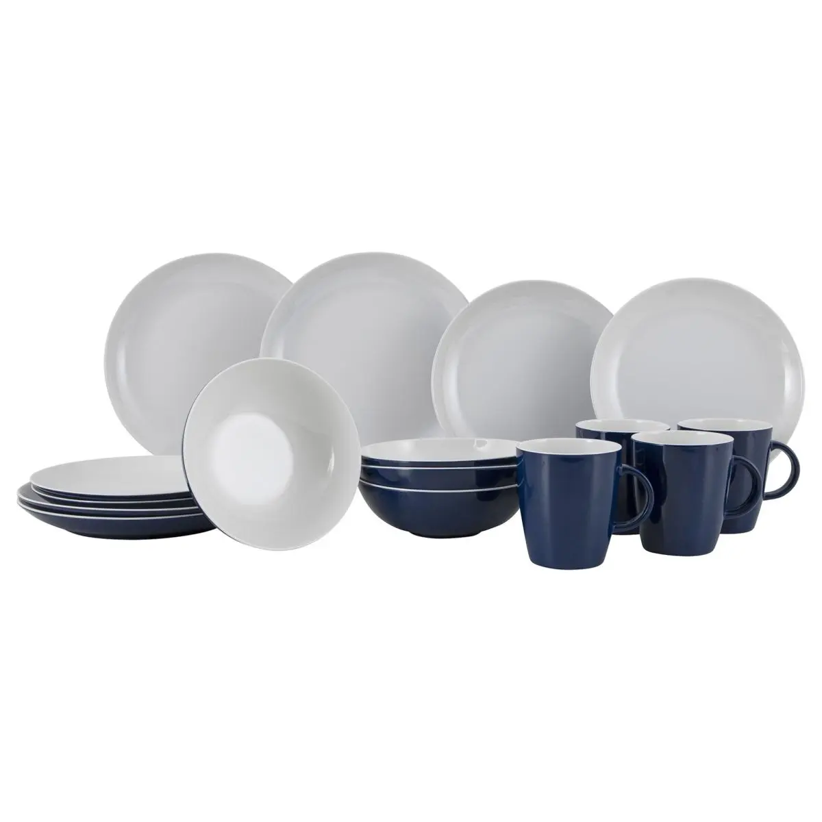 Gimex - Solid Line - Geschirr - Blau und Wei - 16-Teilig
