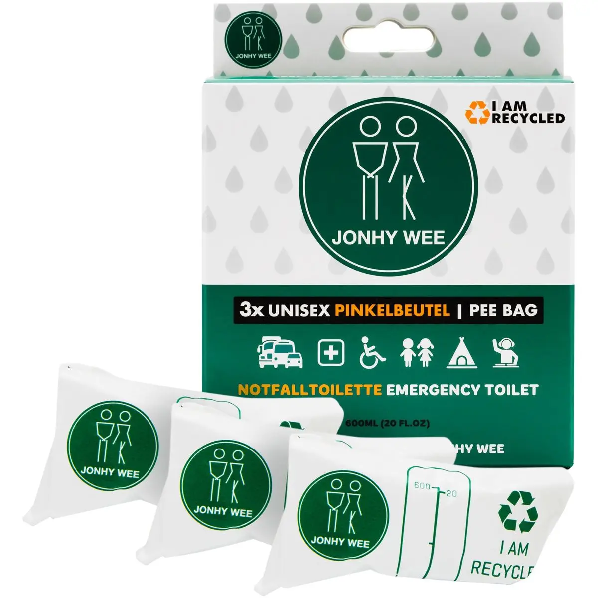 Jonhy Wee Unisex Pinkelbeutel 3er Pack - Notfalltoilette fr unterwegs