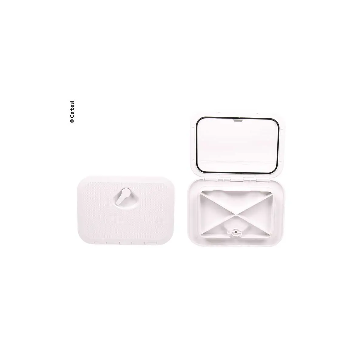 Trapă de inspecție Carbest cu mecanism de blocare alb, 2 șuruburi de blocare 606x353mm