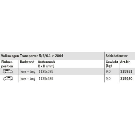 Sicherheitsglasfenster für Volkswagen Transporter 4 / 5 / 6 / 6.1